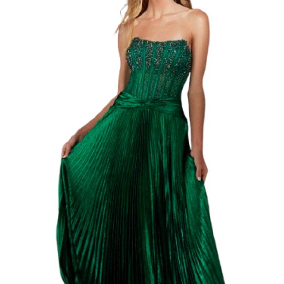 NWT Alyce Paris 61789 Metallic Foil Prom Dress Emerald Size 12 - Picture 1 of 6